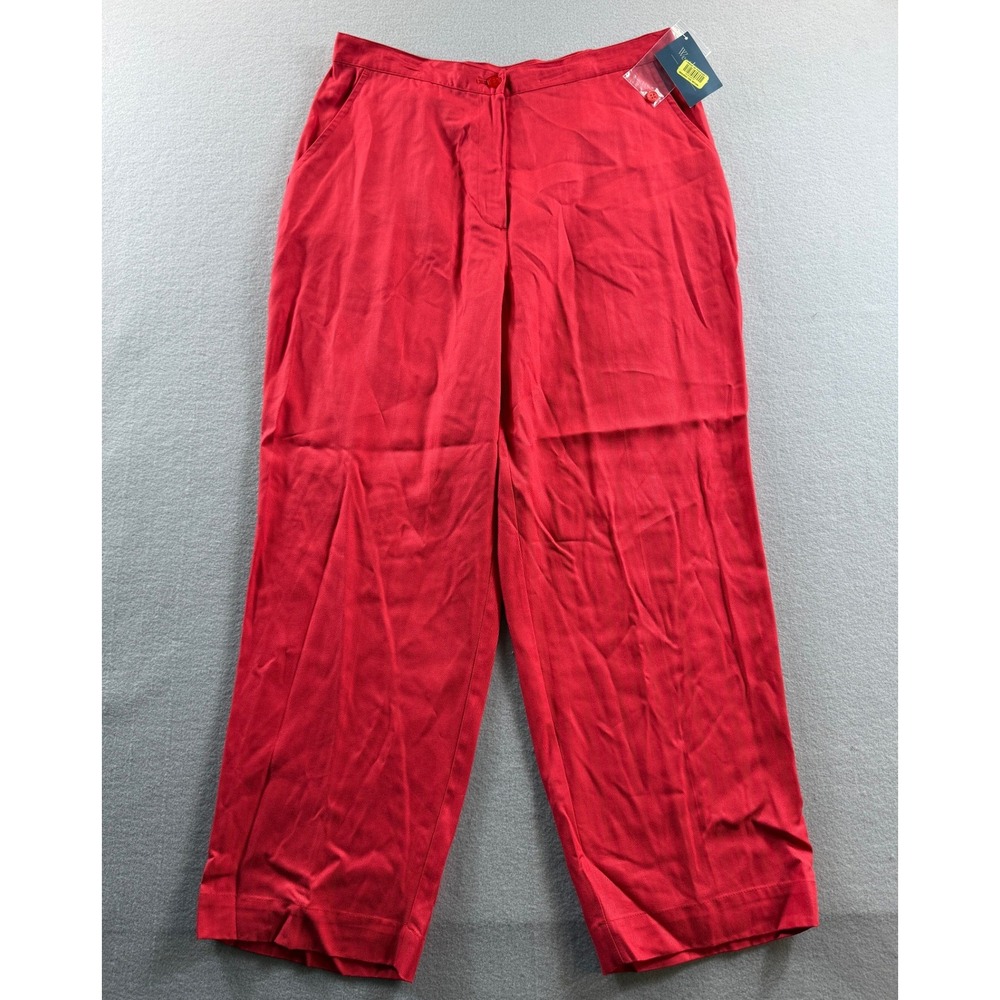 Westbound Trousers Women 14P Red Rayon Wide Leg Casual 32x26